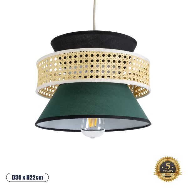 GLOBOSTAR® SAIGE 01915 Boho Κρεμαστό Φωτιστικό Οροφής με Ντουί 1 x E27 AC 220-240V IP20 - Πράσινο, Μπεζ & Μαύρο - Μ30 x Π30 x Υ22cm