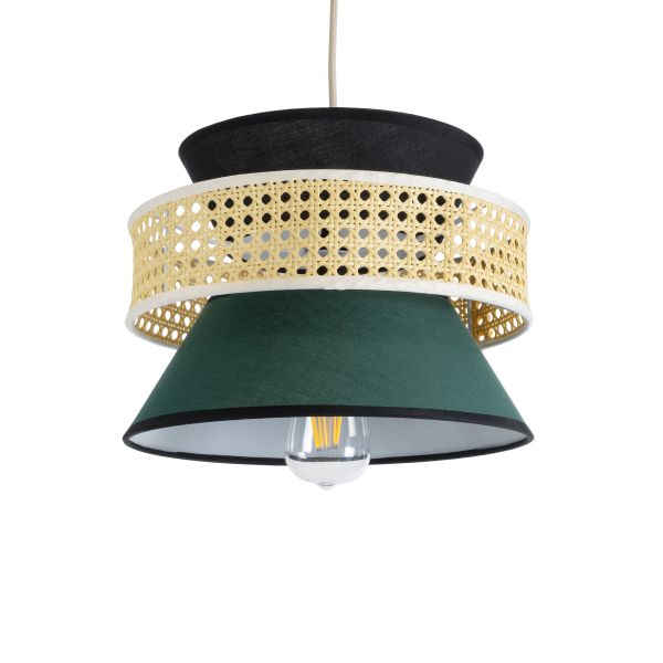 GLOBOSTAR® SAIGE 01915 Boho Κρεμαστό Φωτιστικό Οροφής με Ντουί 1 x E27 AC 220-240V IP20 - Πράσινο, Μπεζ & Μαύρο - Μ30 x Π30 x Υ22cm