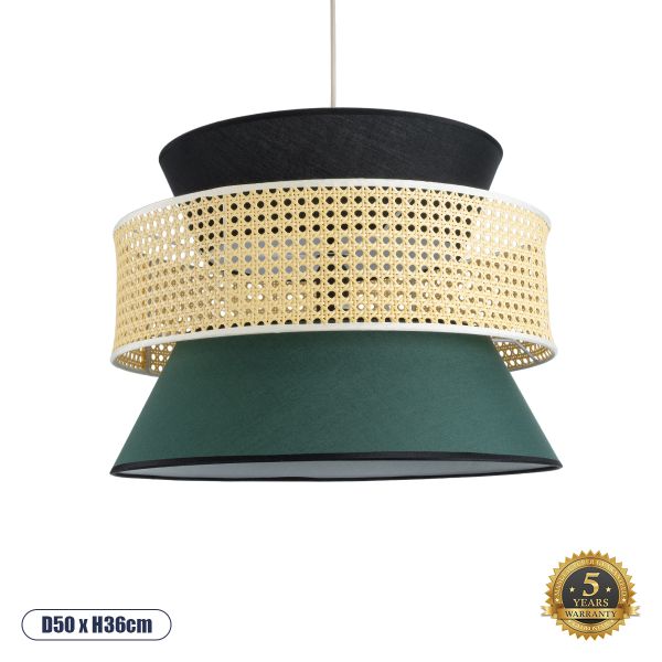 GLOBOSTAR® SAIGE 01916 Boho Κρεμαστό Φωτιστικό Οροφής με Ντουί 1 x E27 AC 220-240V IP20 - Πράσινο, Μαύρο & Μπεζ - Μ50 x Π50 x Υ36cm