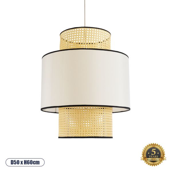 GLOBOSTAR® SAIGE 01917 Boho Κρεμαστό Φωτιστικό Οροφής με Ντουί 1 x E27 AC 220-240V IP20 - Μπεζ & Μαύρο - Μ50 x Π50 x Υ60cm