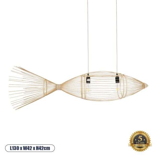 GLOBOSTAR® FISH 01927 Boho Κρεμαστό Φωτιστικό Οροφής με Ντουί 1 x E27 AC 220-240V IP20 - Μπεζ - Μ130 x Π42 x Υ42cm