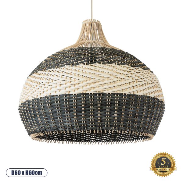 GloboStar® BARBADOS 01947 Boho Κρεμαστό Φωτιστικό Καμπάνα Μονόφωτο 1 x E27 IP20 Μπεζ & Χακί Ξύλο - Μ60 x Π60 x Υ60cm