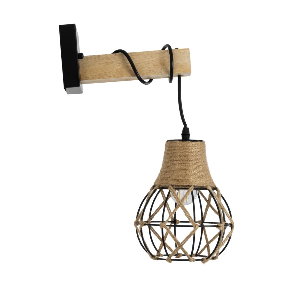 GLOBOSTAR® BELLARIVA 01962 Boho Φωτιστικό Τοίχου - Απλίκα με Ντουί 1 x E27 AC 220-240V IP20 - Μπεζ & Μαύρο - Μ10 x Π26 x Υ40cm