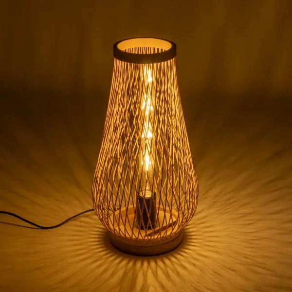 GLOBOSTAR® ARIDA 01982 Boho Επιτραπέζιο Φωτιστικό Πορτατίφ με Ντουί 1 x E27 AC 220-240V IP20 - Μπεζ - Μ20 x Π20 x Υ38.5cm