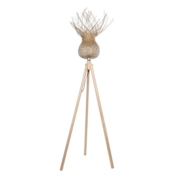 GloboStar® POPPY 01984 Boho Επιδαπέδιο Φωτιστικό Μονόφωτο 1 x E27 IP20 Μπεζ Ξύλο - Μ58 x Π58 x Υ168cm