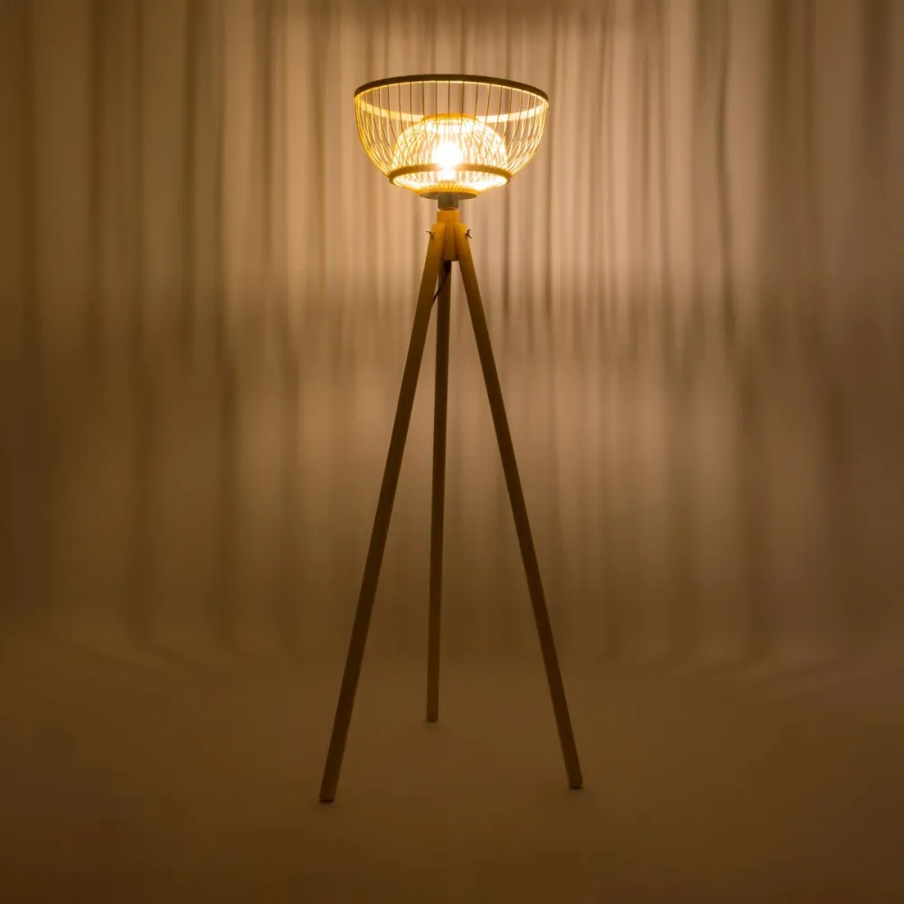 GLOBOSTAR® POPPY 01986 Boho Επιδαπέδιο Φωτιστικό με Ντουί 1 x E27 AC 220-240V IP20 - Μπεζ - Μ58 x Π58 x Υ141cm