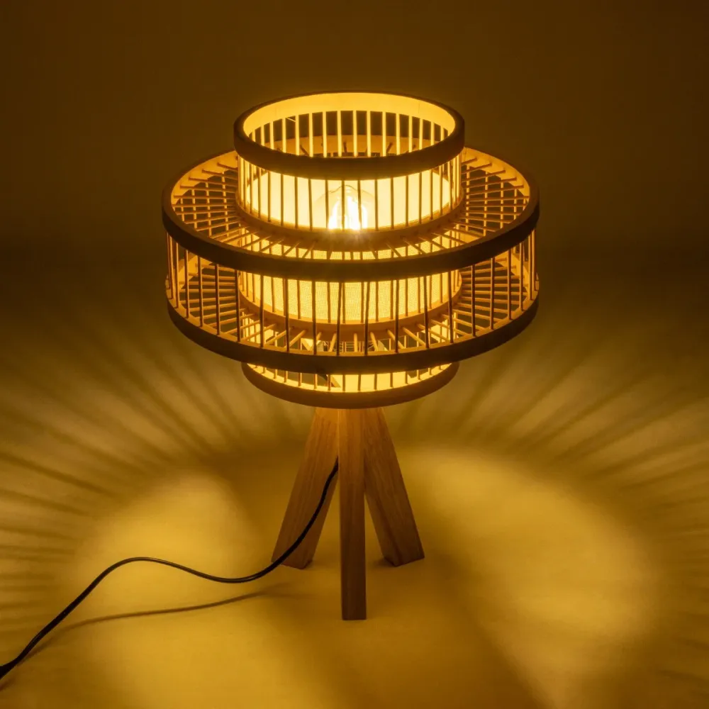 GLOBOSTAR® TULUM 01991 Boho Επιτραπέζιο Φωτιστικό Πορτατίφ με Ντουί 1 x E27 AC 220-240V IP20 - Μπεζ - Μ30 x Π30 x Υ41cm