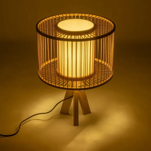 GLOBOSTAR® TULUM 01993 Boho Επιτραπέζιο Φωτιστικό Πορτατίφ με Ντουί 1 x E27 AC 220-240V IP20 - Μπεζ - Μ30 x Π30 x Υ40cm