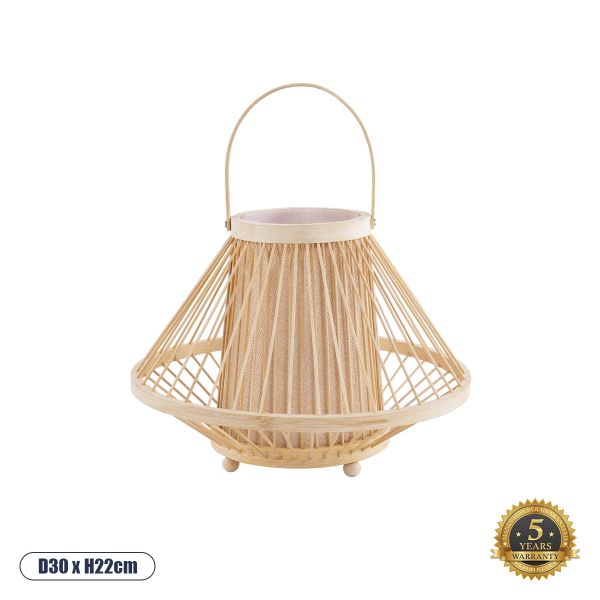 GloboStar® CATHY 02006 Boho Επιτραπέζιο Φωτιστικό Πορτατίφ Μονόφωτο 1 x E27 AC220-240V IP20 - Φ30 x Υ22cm - Μπεζ Ύφασμα με Μπεζ Ξύλινο Μπαμπού Πλέγμα