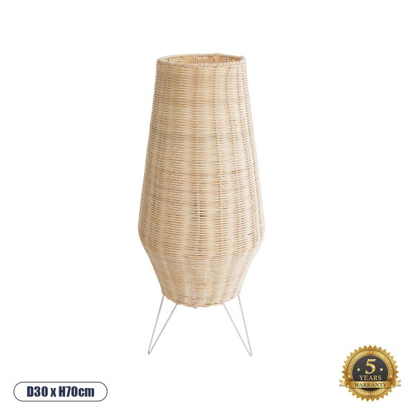 GloboStar® BOLSON 02012 Boho Επιδαπέδιο Φωτιστικό Μονόφωτο 1 x E27 IP20 Μπεζ Ξύλο με Λευκό Μέταλλο - Μ30 x Π30 x Υ70cm