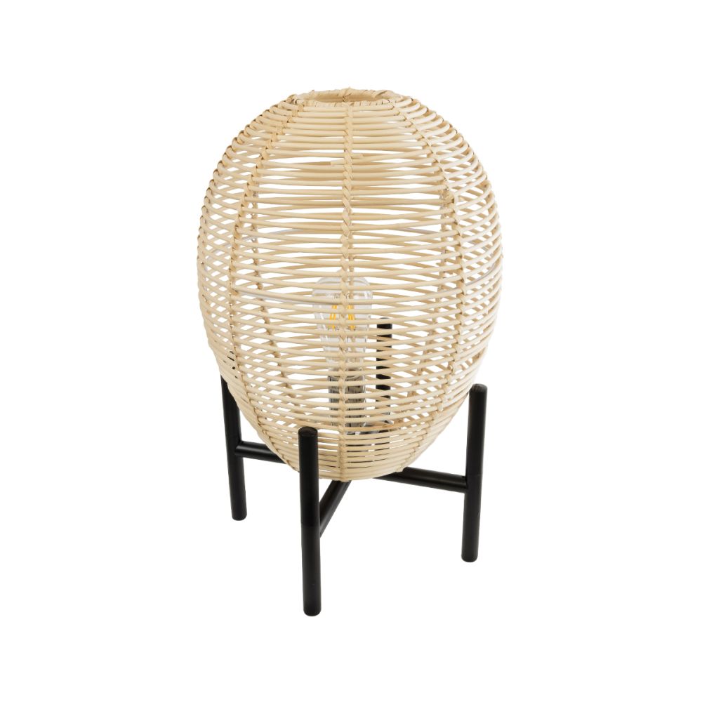 GLOBOSTAR® NERINA 02014 Boho Επιτραπέζιο Φωτιστικό Πορτατίφ με Ντουί 1 x E27 AC 220-240V IP20 - Μπεζ & Μαύρο - Μ30 x Π30 x Υ50cm