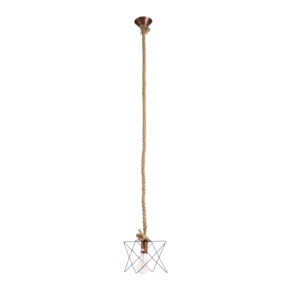 GLOBOSTAR® KAZEMI 02019 Μοντέρνο Κρεμαστό Φωτιστικό Οροφής με Ντουί 1 x E27 AC 220-240V IP20 - Χάλκινο & Μπεζ - Μ18 x Π18 x Υ17cm