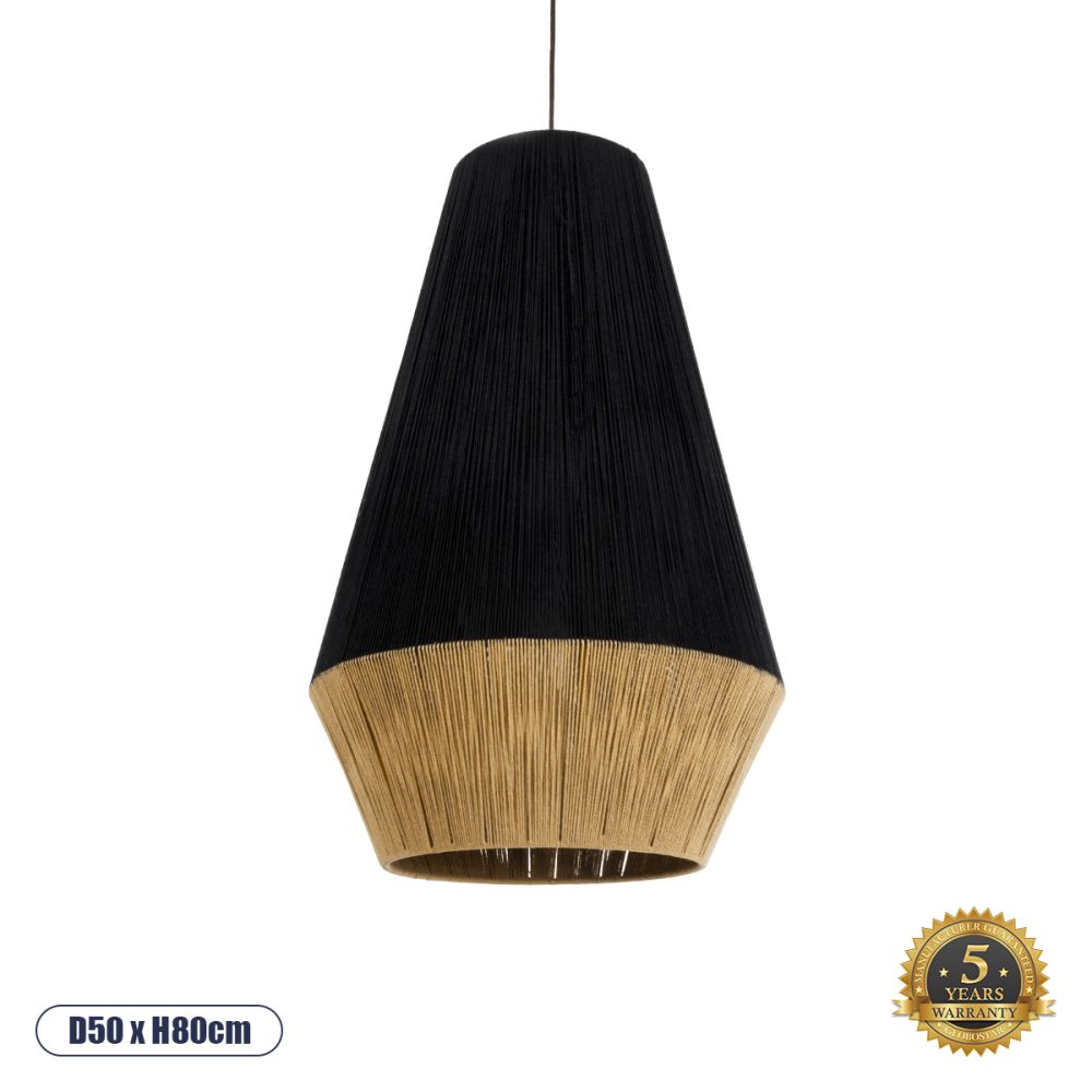 GLOBOSTAR® SALERNO 02080 Boho Κρεμαστό Φωτιστικό Οροφής με Ντουί 1 x E27 AC 220-240V IP20 - Μαύρο & Μπεζ - Μ50 x Π50 x Υ80cm