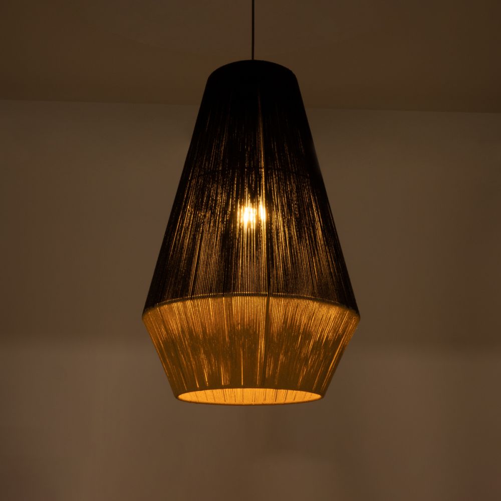 GLOBOSTAR® SALERNO 02080 Boho Κρεμαστό Φωτιστικό Οροφής με Ντουί 1 x E27 AC 220-240V IP20 - Μαύρο & Μπεζ - Μ50 x Π50 x Υ80cm