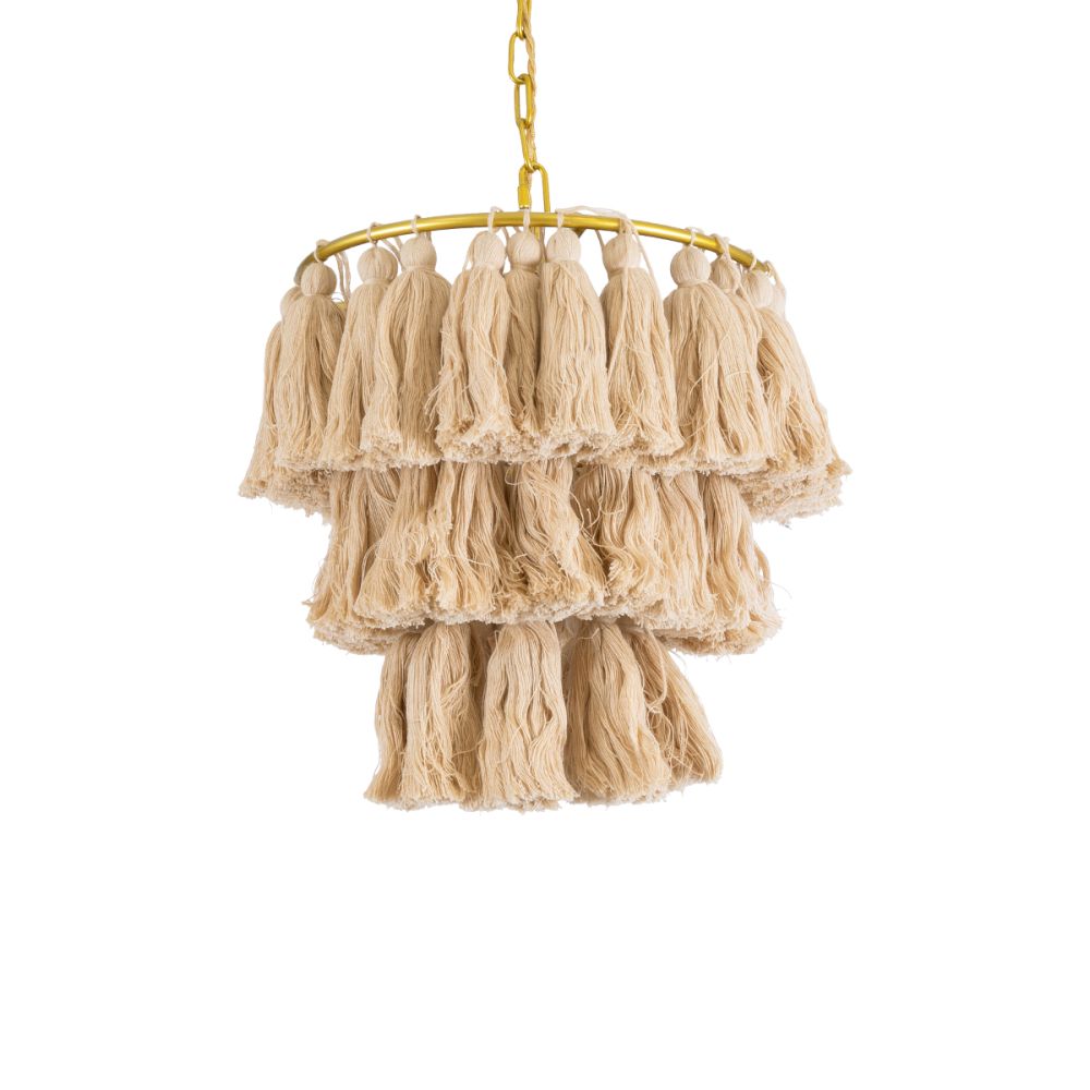 GLOBOSTAR® MISSOULA 02084 Boho Κρεμαστό Φωτιστικό Οροφής με Ντουί 1 x E27 AC 220-240V IP20 - Μπεζ & Χρυσό - Μ30 x Π30 x Υ40cm