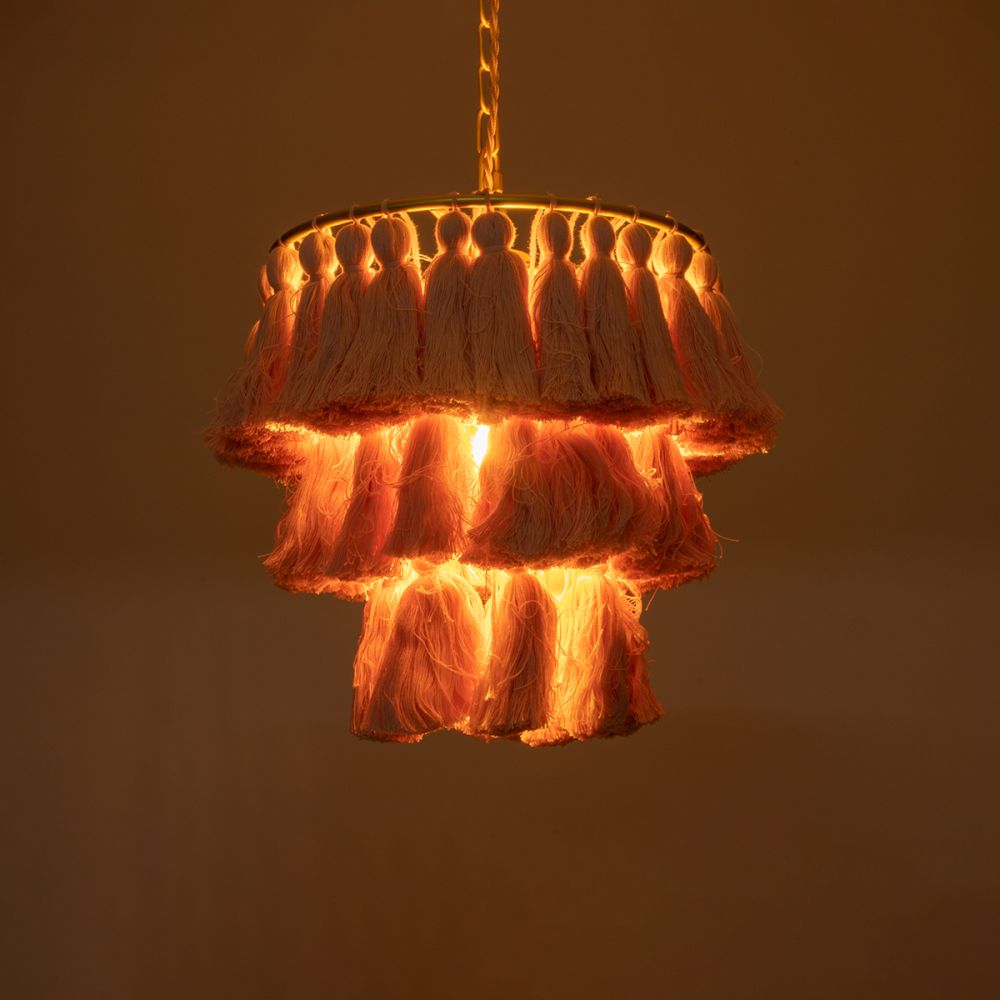 GLOBOSTAR® MISSOULA 02086 Boho Κρεμαστό Φωτιστικό Οροφής με Ντουί 1 x E27 AC 220-240V IP20 - Ροζ & Χρυσό - Μ30 x Π30 x Υ40cm