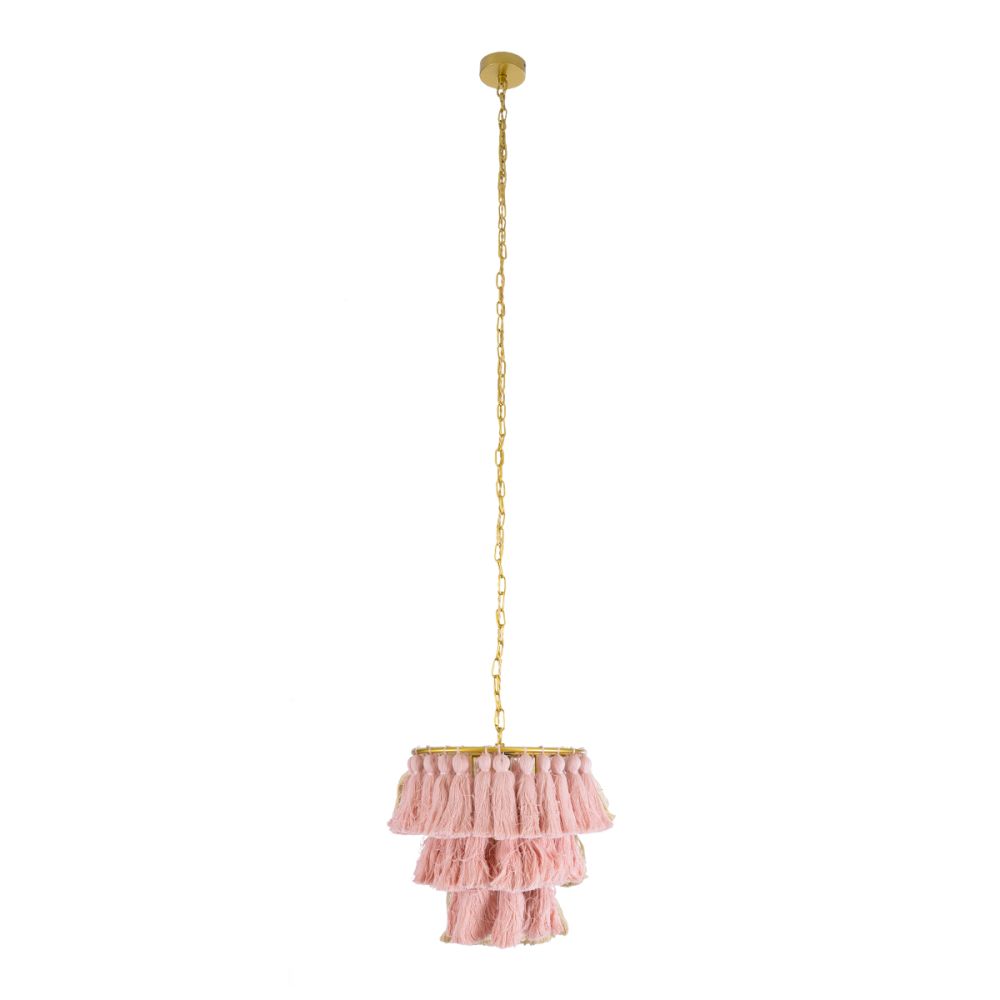 GLOBOSTAR® MISSOULA 02086 Boho Κρεμαστό Φωτιστικό Οροφής με Ντουί 1 x E27 AC 220-240V IP20 - Ροζ & Χρυσό - Μ30 x Π30 x Υ40cm