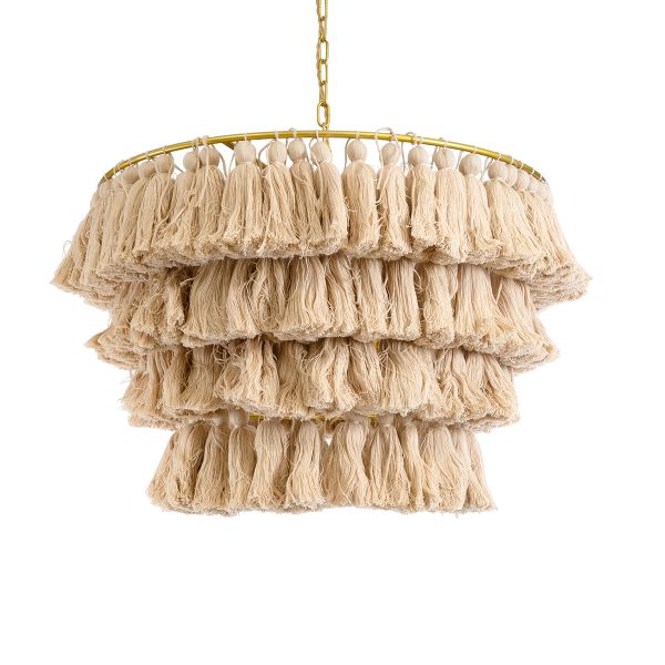 GLOBOSTAR® MISSOULA 02088 Boho Κρεμαστό Φωτιστικό Οροφής με Ντουί 1 x E27 AC 220-240V IP20 - Μπεζ & Χρυσό - Μ60 x Π60 x Υ40cm