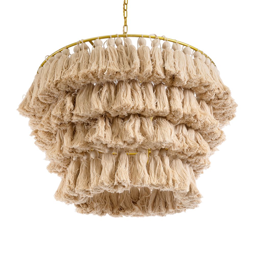 GLOBOSTAR® MISSOULA 02088 Boho Κρεμαστό Φωτιστικό Οροφής με Ντουί 1 x E27 AC 220-240V IP20 - Μπεζ & Χρυσό - Μ60 x Π60 x Υ40cm