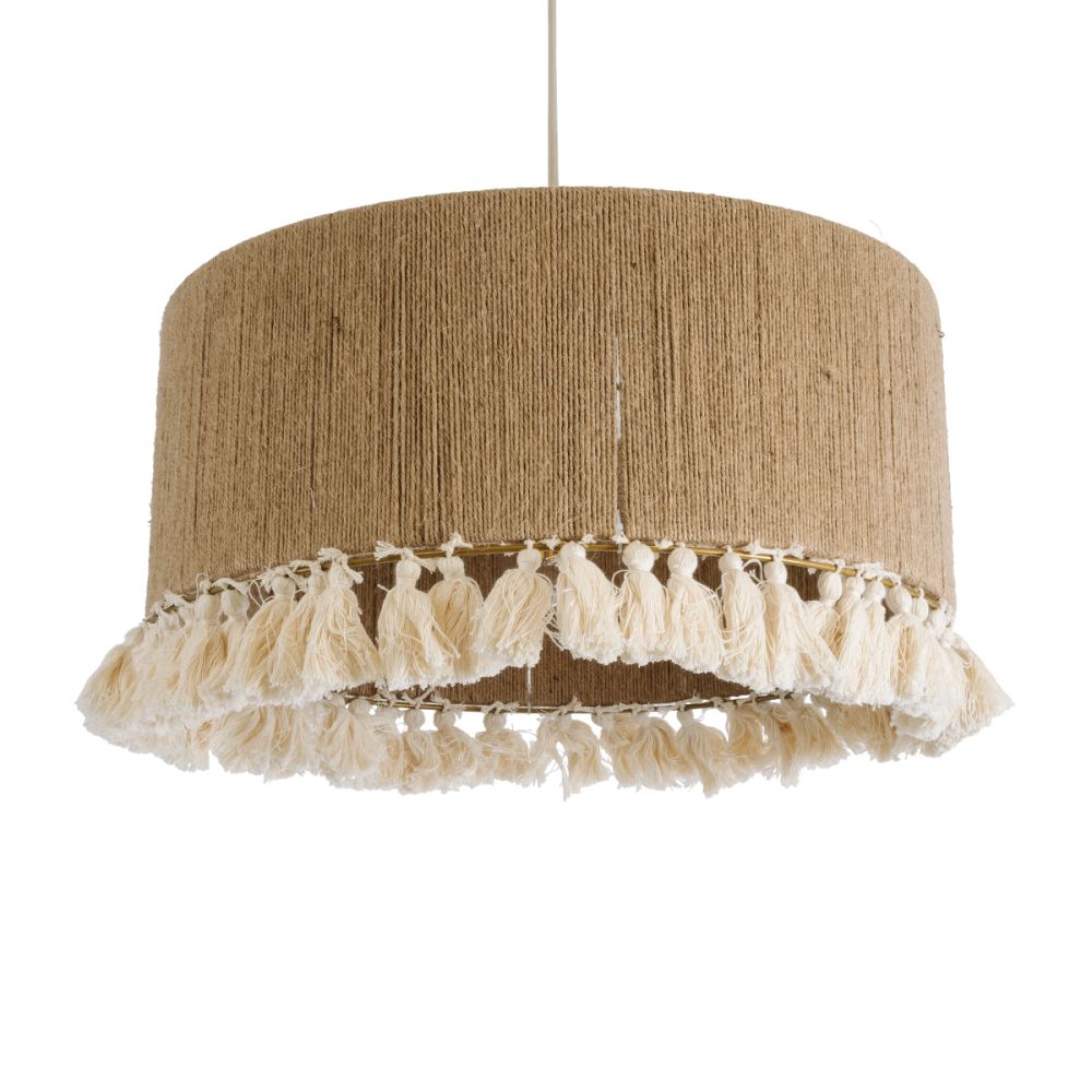 GLOBOSTAR® PUERTORICO 02094 Boho Κρεμαστό Φωτιστικό Οροφής με Ντουί 1 x E27 AC 220-240V IP20 - Μπεζ & Λευκό - Μ50 x Π50 x Υ27cm