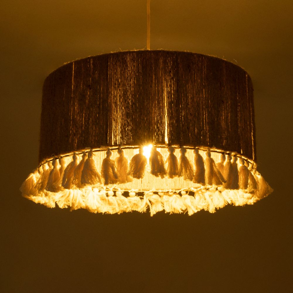 GLOBOSTAR® PUERTORICO 02094 Boho Κρεμαστό Φωτιστικό Οροφής με Ντουί 1 x E27 AC 220-240V IP20 - Μπεζ & Λευκό - Μ50 x Π50 x Υ27cm