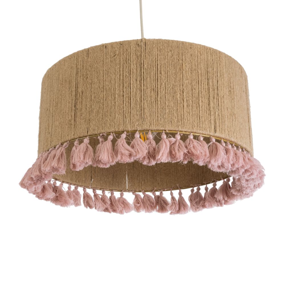 GLOBOSTAR® PUERTORICO 02096 Boho Κρεμαστό Φωτιστικό Οροφής με Ντουί 1 x E27 AC 220-240V IP20 - Μπεζ & Ροζ - Μ50 x Π50 x Υ27cm