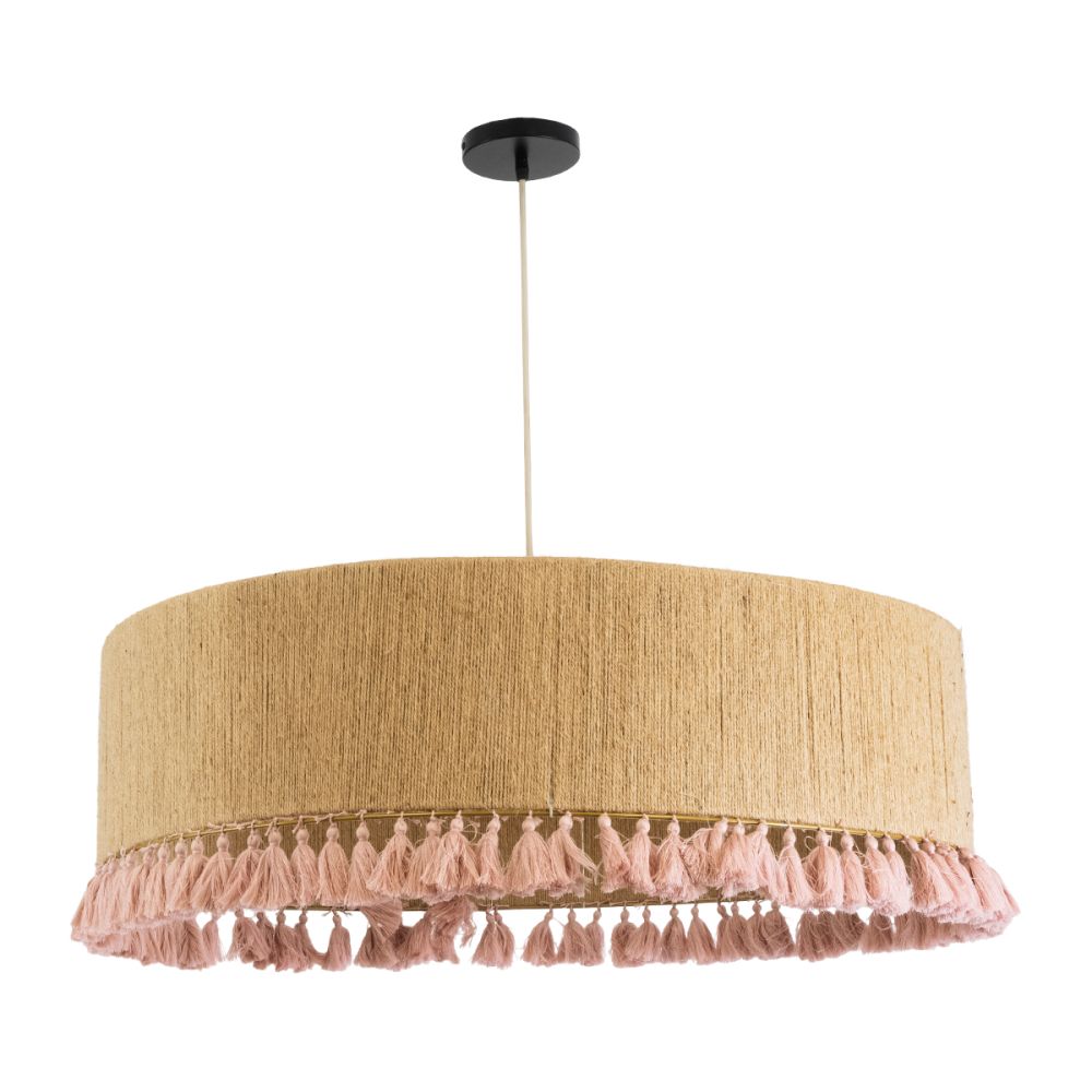GLOBOSTAR® PUERTORICO 02097 Boho Κρεμαστό Φωτιστικό Οροφής με Ντουί 3 x E27 AC 220-240V IP20 - Μπεζ & Ροζ - Μ80 x Π80 x Υ27cm