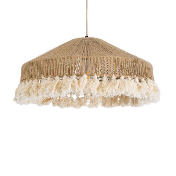 GLOBOSTAR® PUERTORICO 02098 Boho Κρεμαστό Φωτιστικό Οροφής με Ντουί 1 x E27 AC 220-240V IP20 - Μπεζ & Λευκό - Μ50 x Π50 x Υ25cm