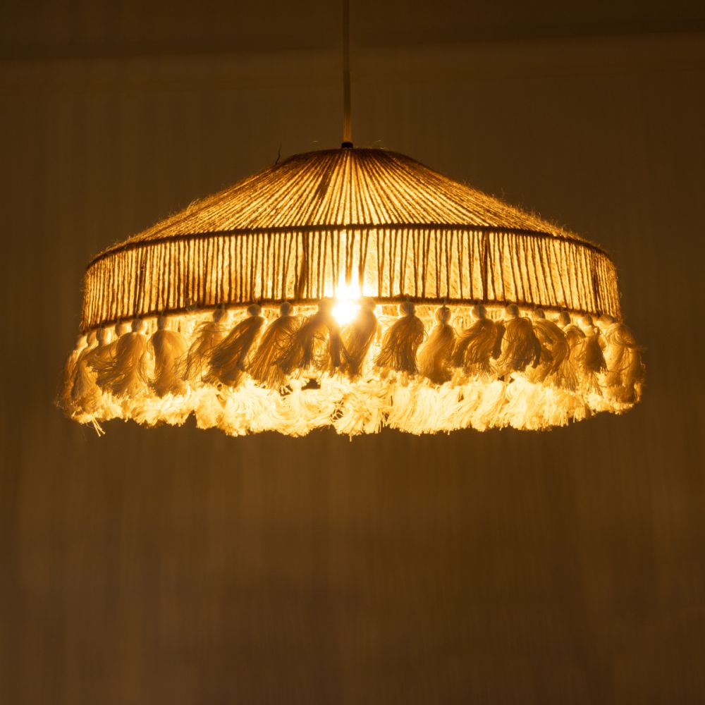 GLOBOSTAR® PUERTORICO 02098 Boho Κρεμαστό Φωτιστικό Οροφής με Ντουί 1 x E27 AC 220-240V IP20 - Μπεζ & Λευκό - Μ50 x Π50 x Υ25cm