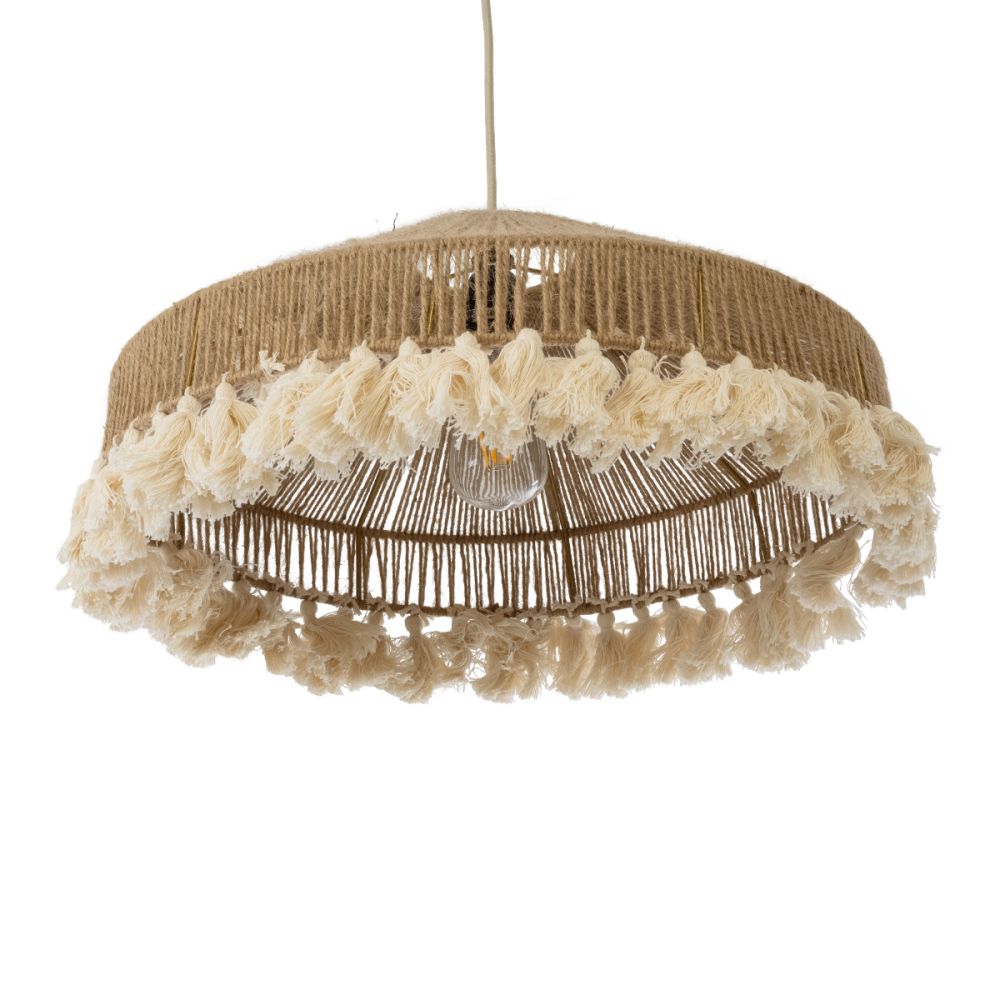 GLOBOSTAR® PUERTORICO 02098 Boho Κρεμαστό Φωτιστικό Οροφής με Ντουί 1 x E27 AC 220-240V IP20 - Μπεζ & Λευκό - Μ50 x Π50 x Υ25cm