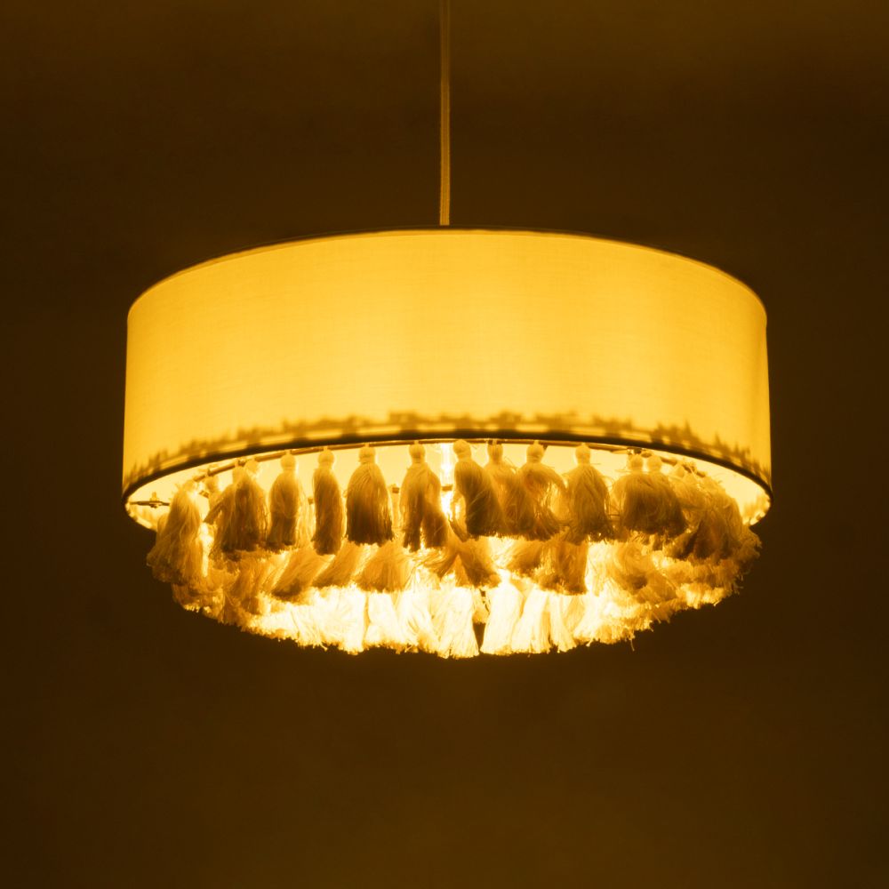 GLOBOSTAR® GINGER 02100 Boho Κρεμαστό Φωτιστικό Οροφής με Ντουί 1 x E27 AC 220-240V IP20 - Μπεζ & Λευκό - Μ50 x Π50 x Υ25cm