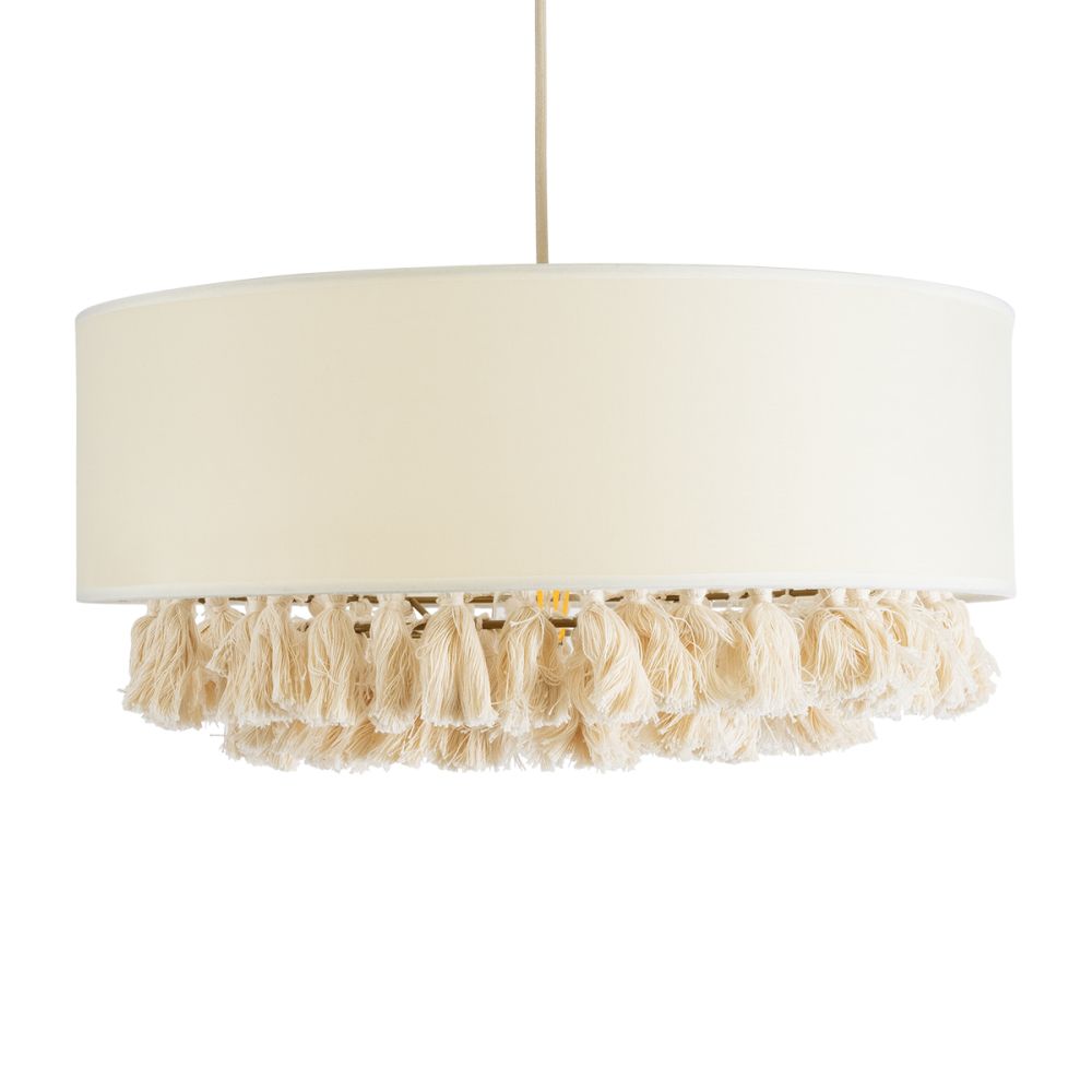 GLOBOSTAR® GINGER 02100 Boho Κρεμαστό Φωτιστικό Οροφής με Ντουί 1 x E27 AC 220-240V IP20 - Μπεζ & Λευκό - Μ50 x Π50 x Υ25cm