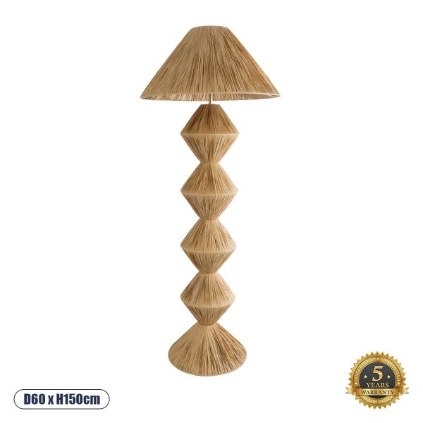 GloboStar® LUANA 02108 Boho Επιδαπέδιο Φωτιστικό Μονόφωτο 1 x E27 IP20 Μπεζ Raffia - Μ60 x Π60 x Υ150cm