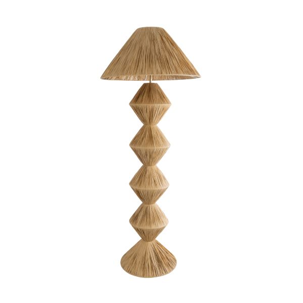 GloboStar® LUANA 02108 Boho Επιδαπέδιο Φωτιστικό Μονόφωτο 1 x E27 IP20 Μπεζ Raffia - Μ60 x Π60 x Υ150cm