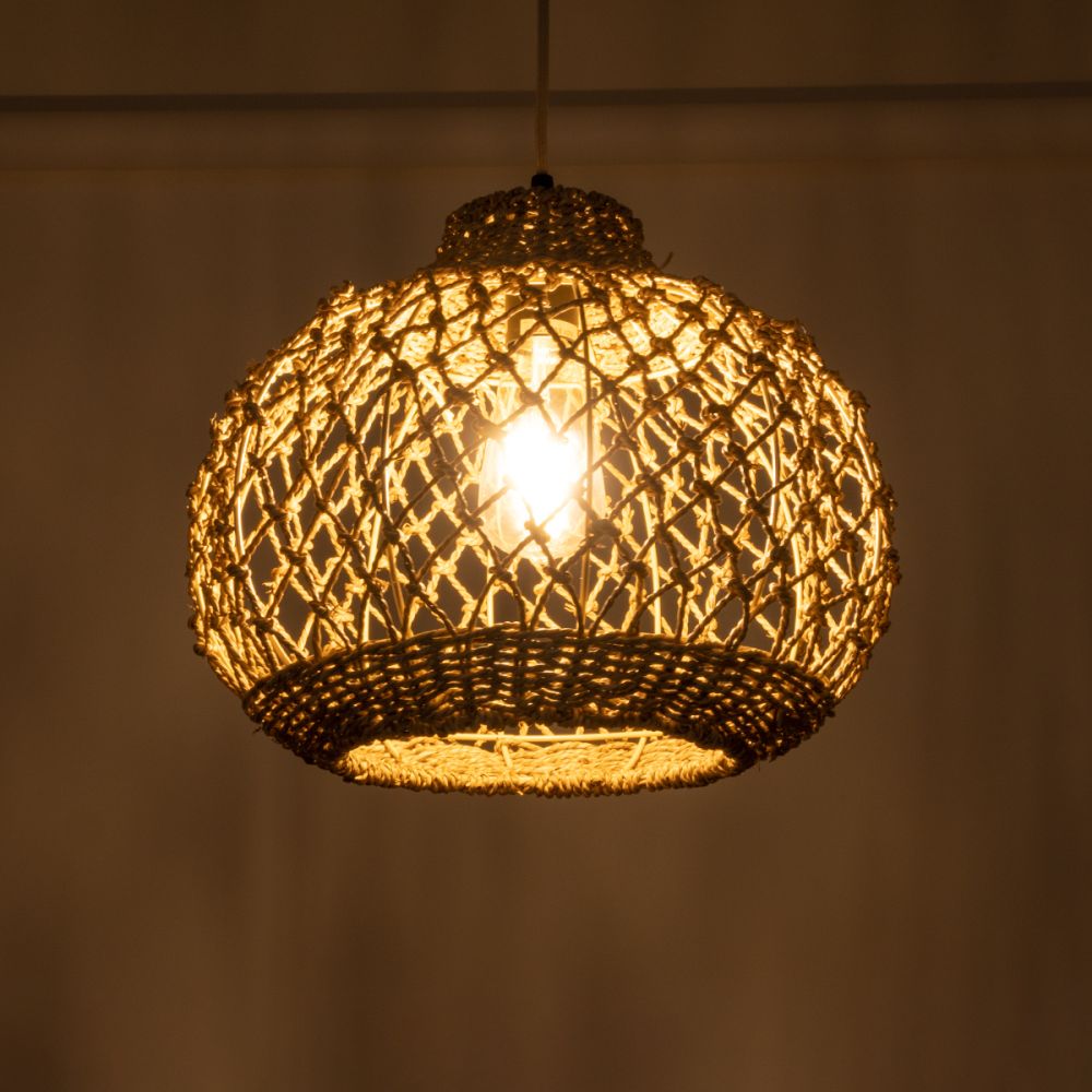 GLOBOSTAR® ECUADOR 02115 Boho Κρεμαστό Φωτιστικό Οροφής με Ντουί 1 x E27 AC 220-240V IP20 - Μπεζ - Μ35 x Π35 x Υ28cm
