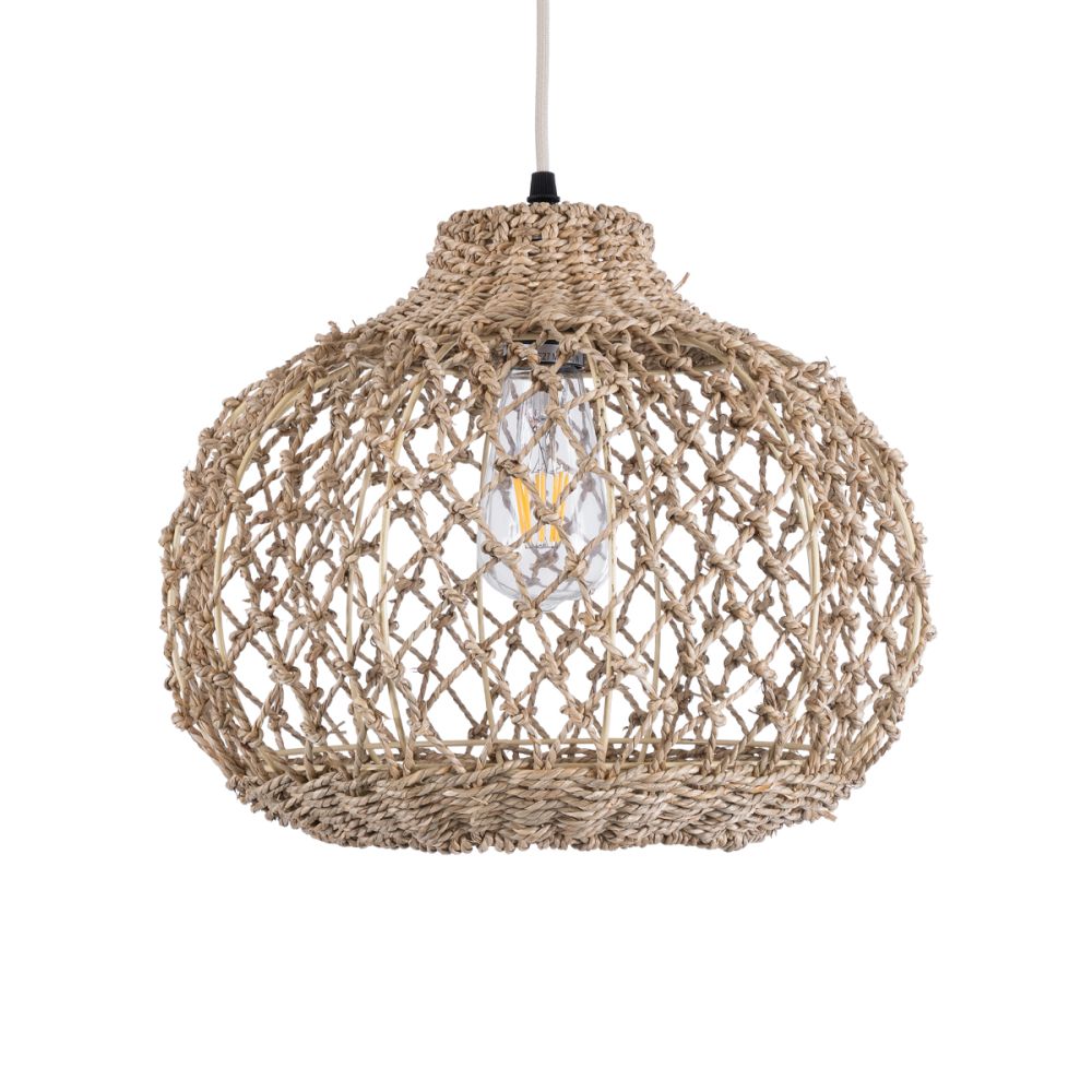 GLOBOSTAR® ECUADOR 02115 Boho Κρεμαστό Φωτιστικό Οροφής με Ντουί 1 x E27 AC 220-240V IP20 - Μπεζ - Μ35 x Π35 x Υ28cm