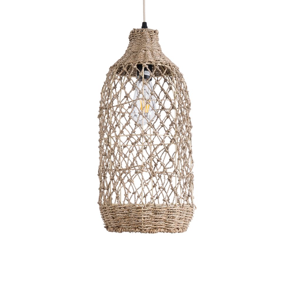 GLOBOSTAR® ECUADOR 02116 Boho Κρεμαστό Φωτιστικό Οροφής με Ντουί 1 x E27 AC 220-240V IP20 - Μπεζ - Μ23 x Π23 x Υ50cm