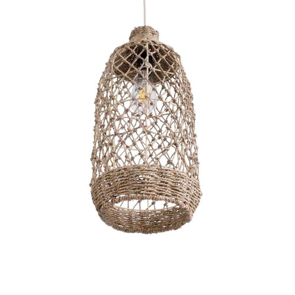 GLOBOSTAR® ECUADOR 02116 Boho Κρεμαστό Φωτιστικό Οροφής με Ντουί 1 x E27 AC 220-240V IP20 - Μπεζ - Μ23 x Π23 x Υ50cm