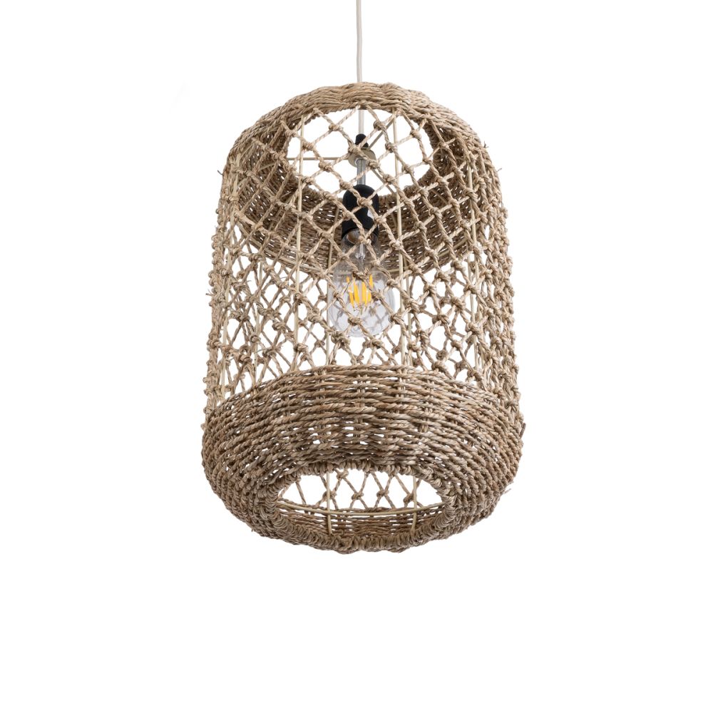 GLOBOSTAR® ECUADOR 02117 Boho Κρεμαστό Φωτιστικό Οροφής με Ντουί 1 x E27 AC 220-240V IP20 - Μπεζ - Μ28 x Π28 x Υ40cm