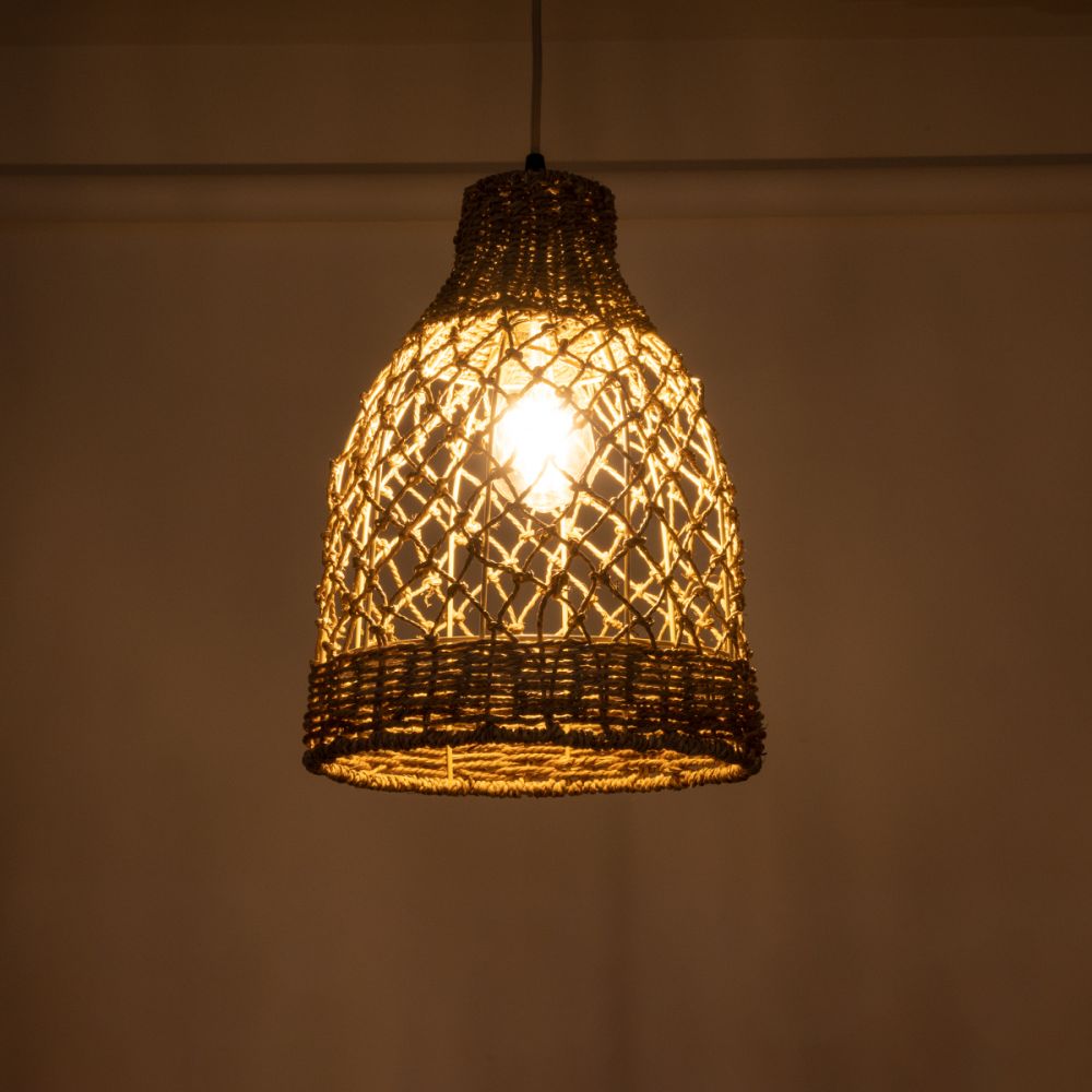 GLOBOSTAR® ECUADOR 02118 Boho Κρεμαστό Φωτιστικό Οροφής με Ντουί 1 x E27 AC 220-240V IP20 - Μπεζ - Μ25 x Π25 x Υ35cm