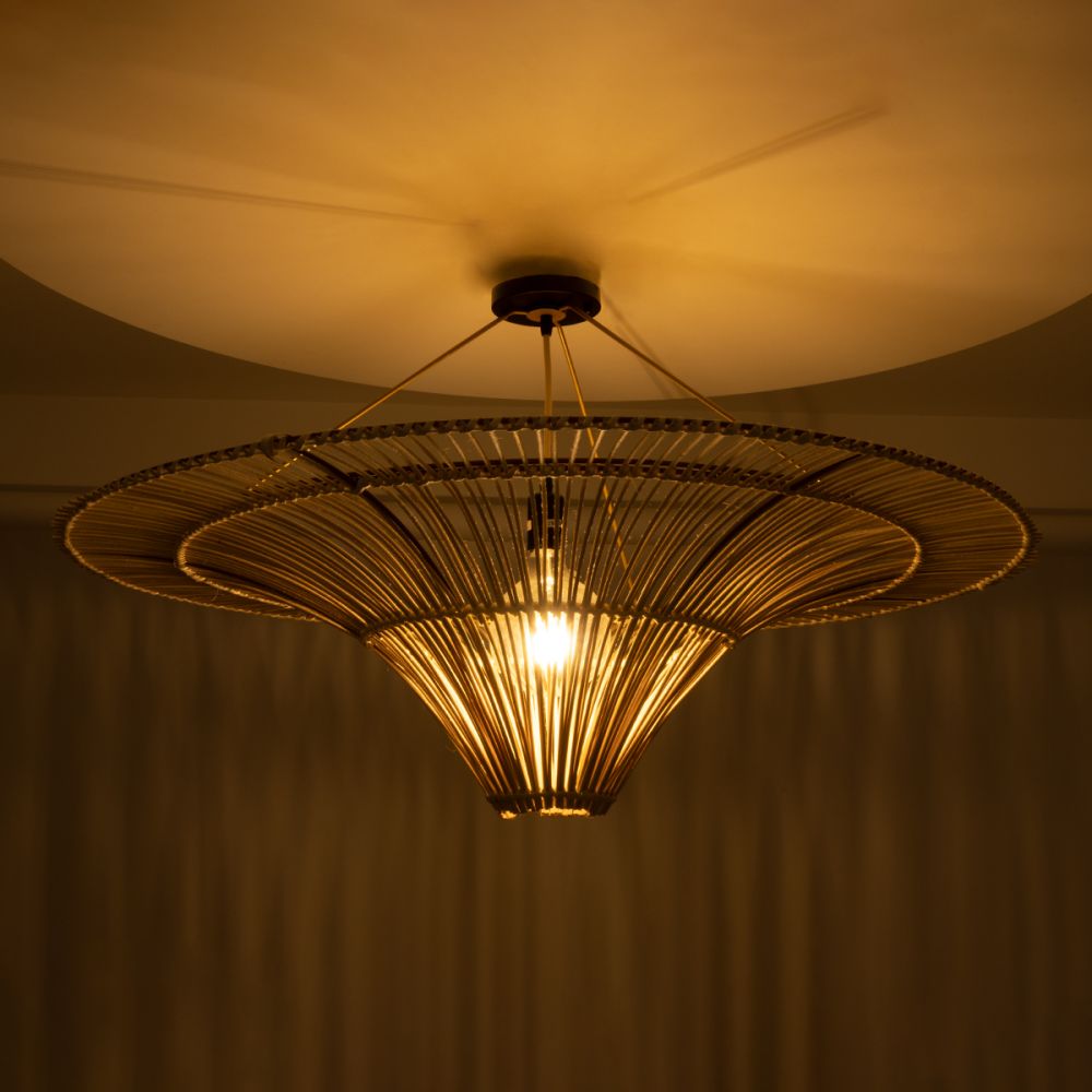 GLOBOSTAR® PALERMO 02153 Boho Φωτιστικό Οροφής με Ντουί 1 x E27 AC 220-240V IP20 - Μπεζ - Μ100 x Π100 x Υ55cm