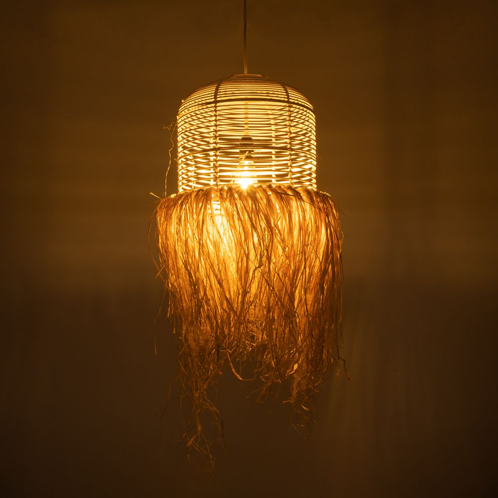 GLOBOSTAR® BASSETERRE 02162 Boho Κρεμαστό Φωτιστικό Οροφής με Ντουί 1 x E27 AC 220-240V IP20 - Μπεζ - Μ35 x Π35 x Υ60cm