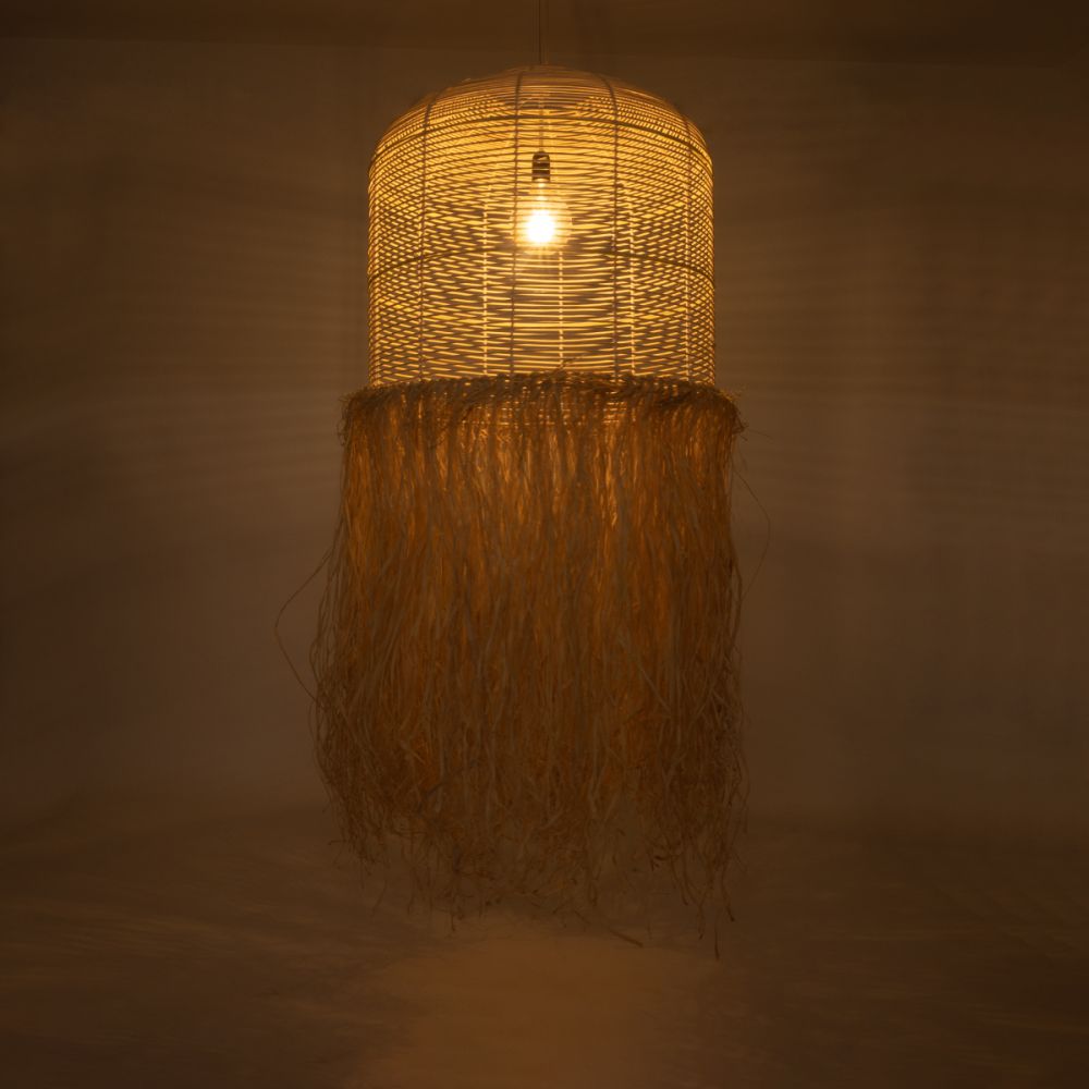 GLOBOSTAR® BASSETERRE 02163 Boho Κρεμαστό Φωτιστικό Οροφής με Ντουί 1 x E27 AC 220-240V IP20 - Μπεζ & Καφέ - Μ70 x Π70 x Υ170cm