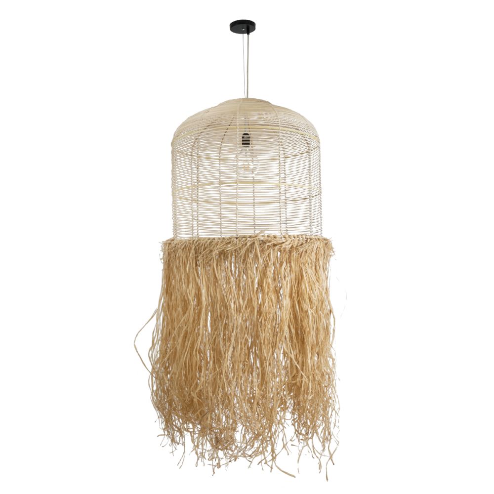 GLOBOSTAR® BASSETERRE 02163 Boho Κρεμαστό Φωτιστικό Οροφής με Ντουί 1 x E27 AC 220-240V IP20 - Μπεζ & Καφέ - Μ70 x Π70 x Υ170cm
