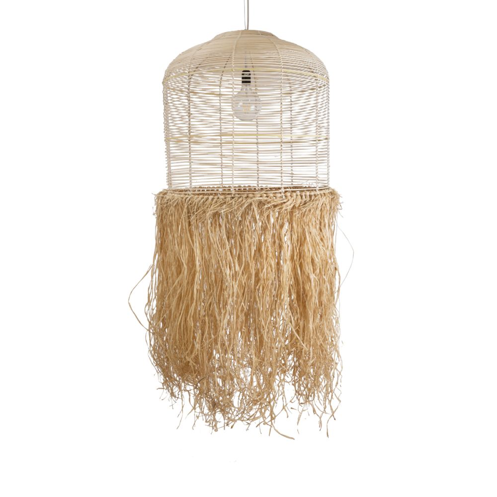 GLOBOSTAR® BASSETERRE 02163 Boho Κρεμαστό Φωτιστικό Οροφής με Ντουί 1 x E27 AC 220-240V IP20 - Μπεζ & Καφέ - Μ70 x Π70 x Υ170cm