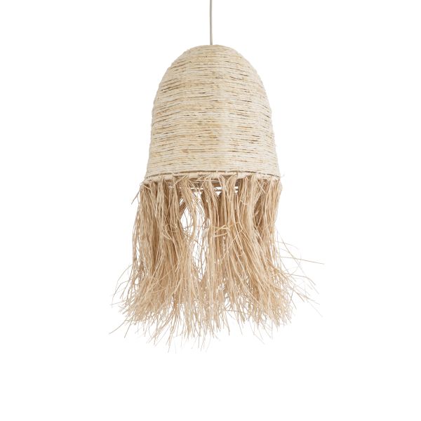 GloboStar® AREMBEPE 02178 Boho Κρεμαστό Φωτιστικό Πλέγμα Μονόφωτο 1 x E27 IP20 Μπεζ Ράφια - Μ34 x Π34 x Υ70cm