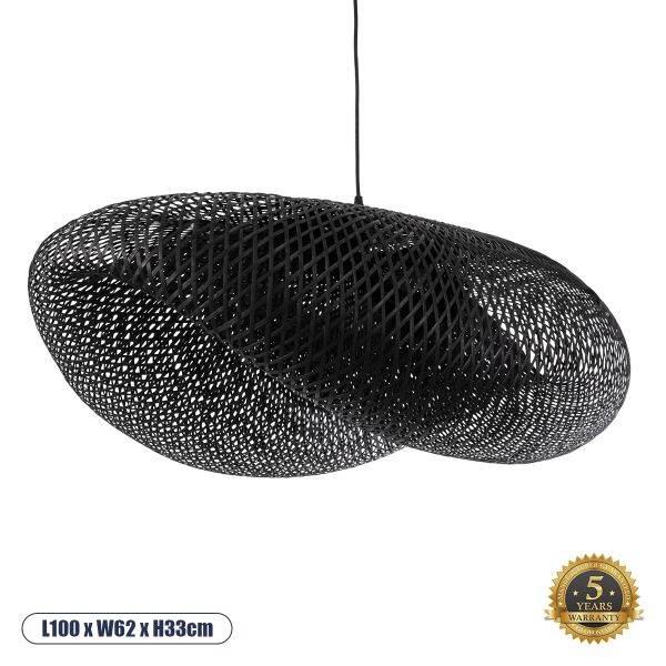 GLOBOSTAR® MEXICO 02203 Boho Κρεμαστό Φωτιστικό Οροφής με Ντουί 1 x E27 AC 220-240V IP20 - Μαύρο - Μ100 x Π62 x Υ33cm