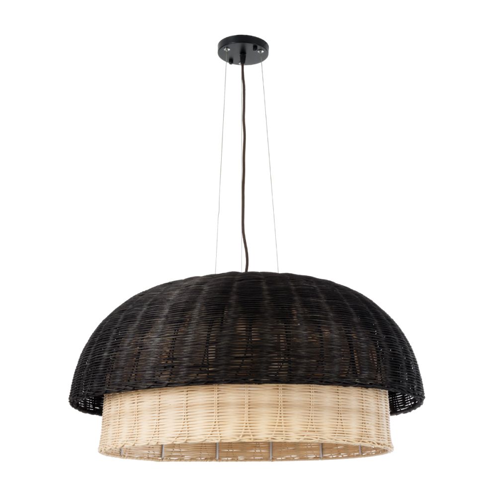 GLOBOSTAR® CORSICA 02216 Boho Κρεμαστό Φωτιστικό Οροφής με Ντουί 1 x E27 AC 220-240V IP20 - Μαύρο & Μπεζ - Μ70 x Π70 x Υ35cm