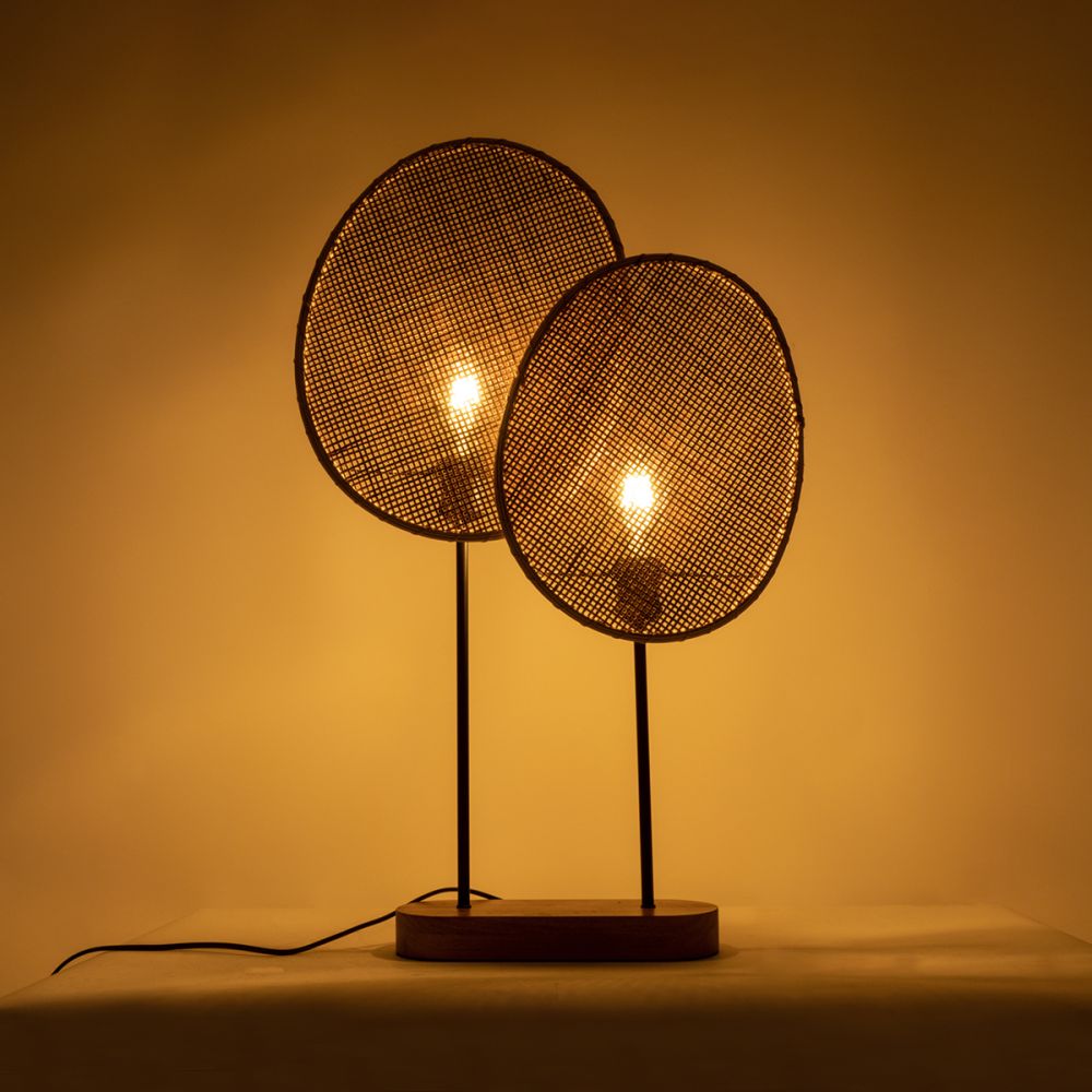 GLOBOSTAR® AZUL 02231 Boho Επιτραπέζιο Φωτιστικό Πορτατίφ με Ντουί 2 x E27 AC 220-240V IP20 - Μπεζ & Μαύρο - Μ45 x Π11 x Υ75cm