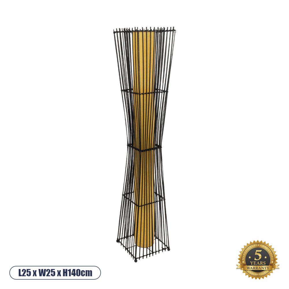 GLOBOSTAR® PALMA 02274 Boho Επιδαπέδιο Φωτιστικό με Ντουί 2 x E27 AC 220-240V IP20 - Μαύρο & Μπεζ - Μ25 x Π25 x Υ140cm